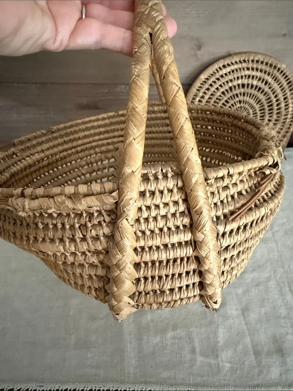 Old Hand Woven Basket with Handle & Lid